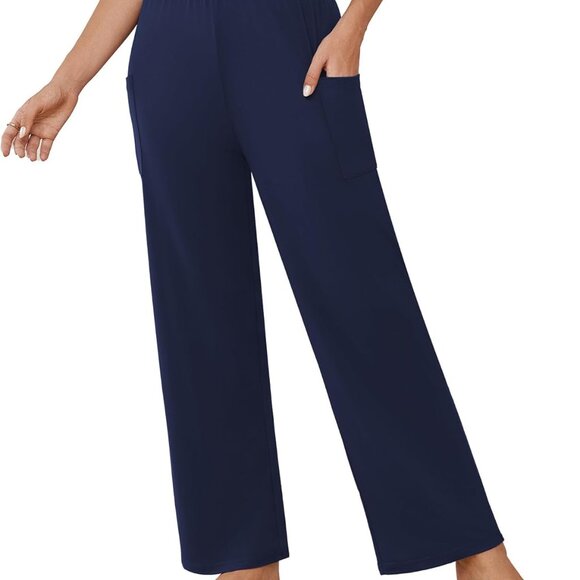 Pants - Chic Women's Pajama Pants in Navy - Soft Stretchy Lounge Pants with Pockets